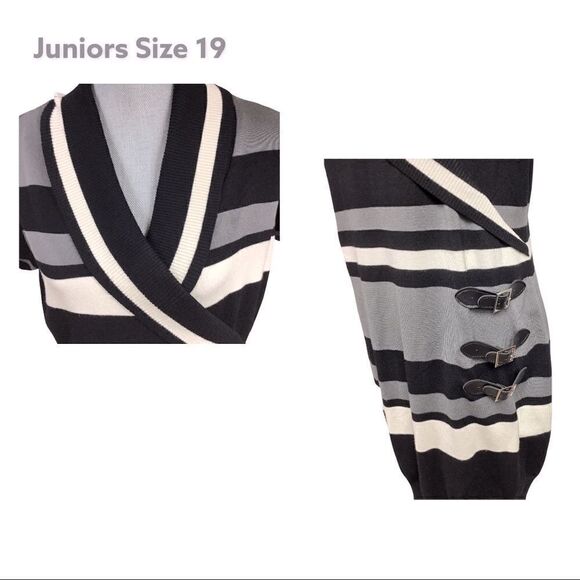 No Boundaries Black, Grey & White Sweater Dress. Buckles L-Side. SS, Size XXL - Picture 3 of 4